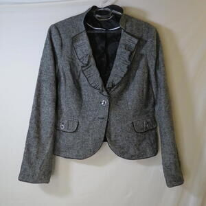 White House Black Market 10 Ruffle Blazer Rayon Wool Acrylic Silk Nylon Spandex